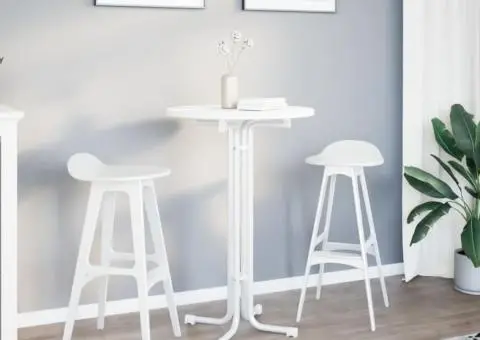 Masă de bucătărie, alb, Ø70x110 cm, lemn prelucrat și oțel - 3/5