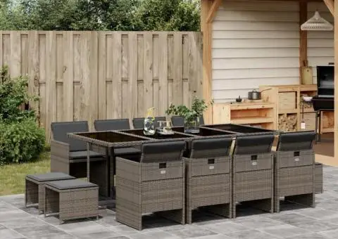 Set mobilier de grădină cu perne, 13 piese, gri, poliratan - 1/5