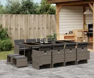 vidaXL Set mobilier de grădină cu perne, 13 piese, gri, poliratan