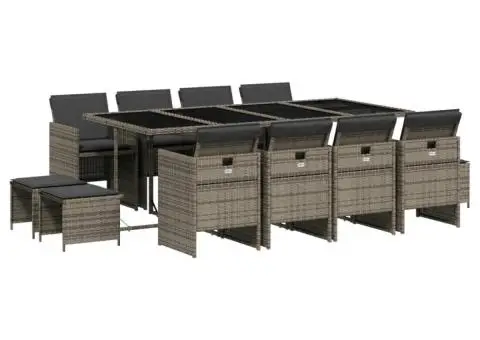 Set mobilier de grădină cu perne, 13 piese, gri, poliratan - 2/5