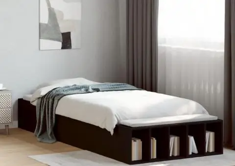 Cadru de pat, negru, 90x200 cm, lemn prelucrat - 1/5