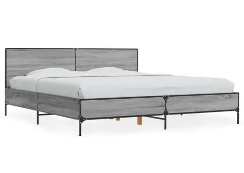 Cadru de pat, gri sonoma, 200x200 cm, lemn prelucrat și metal - 2/5