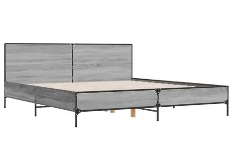 Cadru de pat, gri sonoma, 200x200 cm, lemn prelucrat și metal - 3/5
