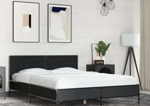 Cadru de pat, negru, 120x190 cm, lemn prelucrat și metal - 1/5