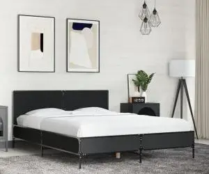 vidaXL Cadru de pat, negru, 120x190 cm, lemn prelucrat și metal