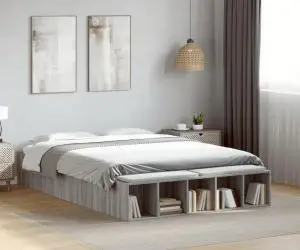 vidaXL Cadru de pat, gri sonoma, 135x190 cm, lemn prelucrat