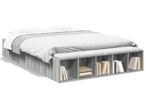Cadru de pat, gri sonoma, 135x190 cm, lemn prelucrat - 2/5