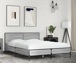 vidaXL Cadru de pat, gri sonoma, 120x200 cm, lemn prelucrat și metal