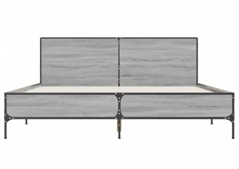 Cadru de pat, gri sonoma, 120x200 cm, lemn prelucrat și metal - 4/5