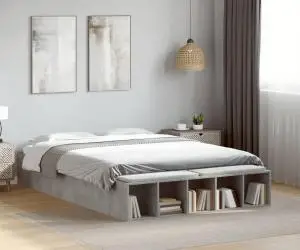 vidaXL Cadru de pat, gri beton, 135x190 cm, lemn prelucrat