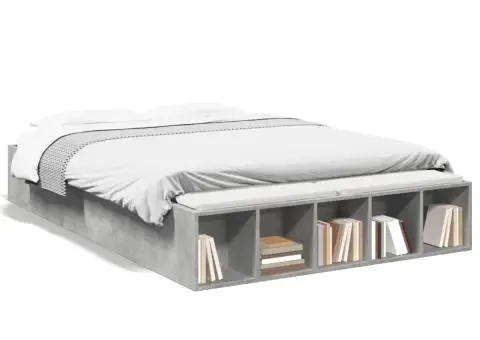 Cadru de pat, gri beton, 135x190 cm, lemn prelucrat - 2/5