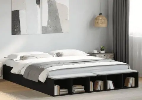 Cadru de pat negru 180x200 cm din lemn prelucrat - 1/5