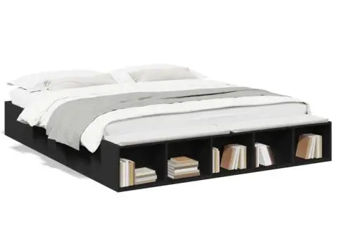 Cadru de pat negru 180x200 cm din lemn prelucrat - 2/5