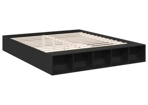 Cadru de pat negru 180x200 cm din lemn prelucrat - 3/5