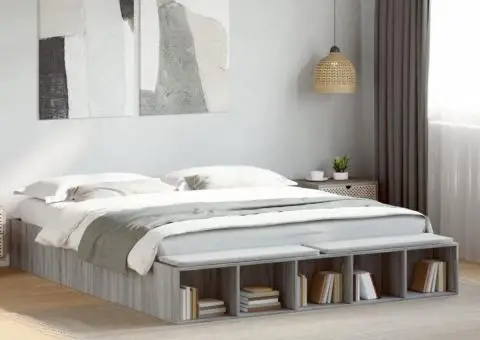 Cadru de pat, gri sonoma, 180x200 cm, lemn prelucrat - 1/5