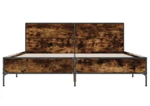 Cadru de pat, stejar afumat 135x190 cm lemn prelucrat și metal - 4/5