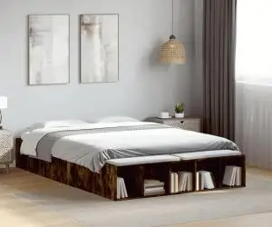 vidaXL Cadru de pat, stejar afumat, 140x190 cm, lemn prelucrat