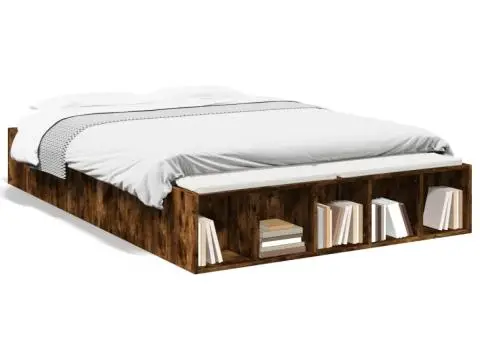 Cadru de pat, stejar afumat, 140x190 cm, lemn prelucrat - 2/5