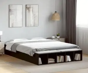 vidaXL Cadru de pat, negru, 140x200 cm, lemn prelucrat