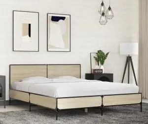 vidaXL Cadru de pat, stejar sonoma, 160x200cm, lemn prelucrat și metal