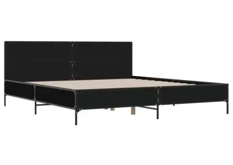 Cadru de pat, negru, 200x200 cm, lemn prelucrat și metal - 3/5