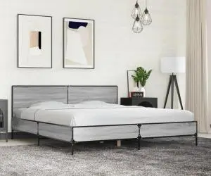 vidaXL Cadru de pat, gri sonoma, 180x200 cm, lemn prelucrat și metal