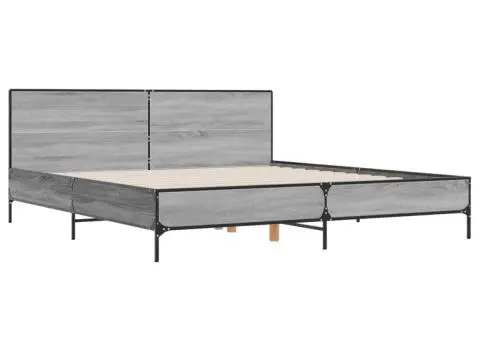 Cadru de pat, gri sonoma, 180x200 cm, lemn prelucrat și metal - 3/5