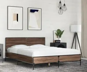 vidaXL Cadru de pat, stejar maro, 140x200 cm, lemn prelucrat și metal