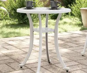 vidaXL Masă de grădină, alb, Ø48x53 cm, aluminiu turnat