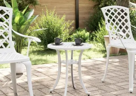 Masă de grădină, alb, Ø48x53 cm, aluminiu turnat - 3/5