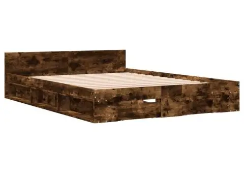 Cadru pat cu sertare stejar fumuriu 140x190 cm lemn prelucrat - 3/5