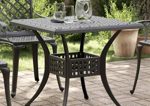 Masă de grădină, negru, 80x80x75 cm, aluminiu turnat - 1/5