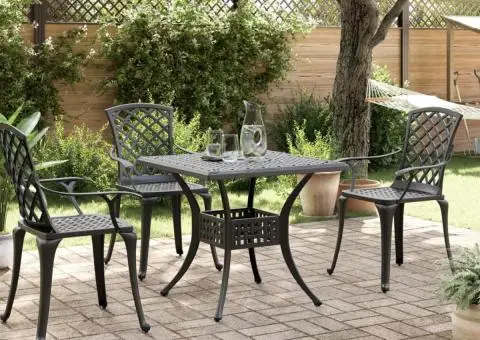 Masă de grădină, negru, 80x80x75 cm, aluminiu turnat - 3/5