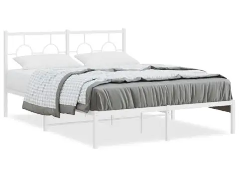 Cadru de pat metalic cu tăblie, alb, 135x190 cm - 2/5