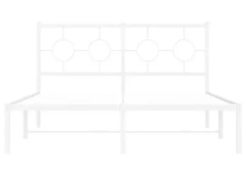 Cadru de pat metalic cu tăblie, alb, 135x190 cm - 5/5