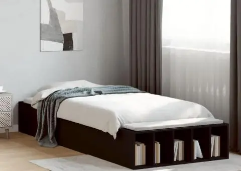 Cadru de pat, negru, 100x200 cm, lemn prelucrat - 1/5