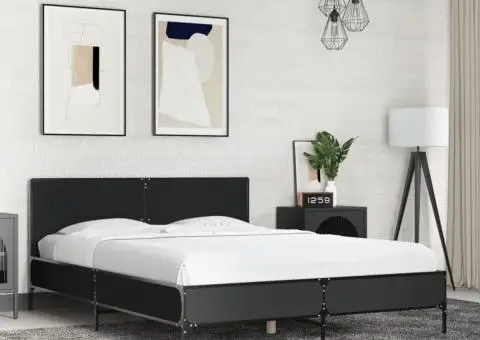 Cadru de pat, negru, 140x200 cm, lemn prelucrat și metal - 1/5