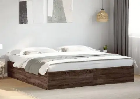 Cadru de pat, stejar maro, 200x200 cm, lemn prelucrat - 1/5