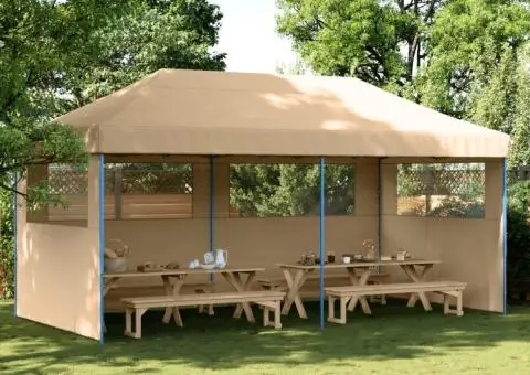 Cort pliabil pentru petreceri cu 3 pereți laterali, bej - 1/5