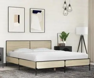 vidaXL Cadru de pat, stejar sonoma, 150x200cm, lemn prelucrat și metal