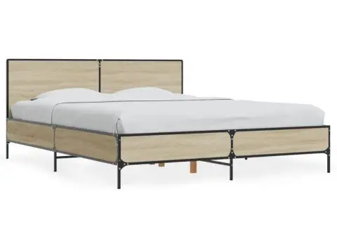 Cadru de pat, stejar sonoma, 150x200cm, lemn prelucrat și metal - 2/5