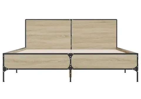 Cadru de pat, stejar sonoma, 150x200cm, lemn prelucrat și metal - 4/5
