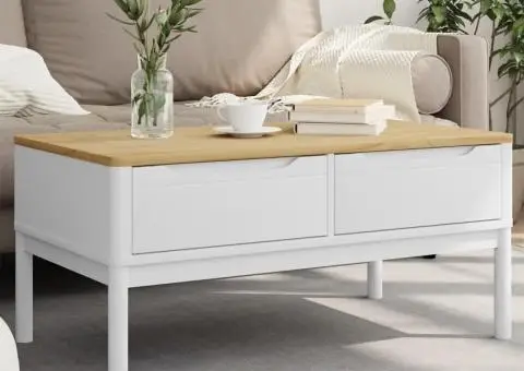 Măsuță cafea "FLORO", alb, 99x55,5x45 cm lemn masiv pin - 1/5