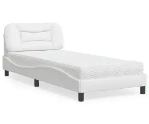 vidaXL Pat cu saltea, alb, 90x200 cm, piele ecologică