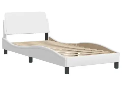 Pat cu saltea, alb, 90x200 cm, piele ecologică - 4/5