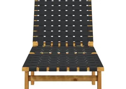 Șezlong, negru, lemn masiv de acacia și țesătură - 3/5