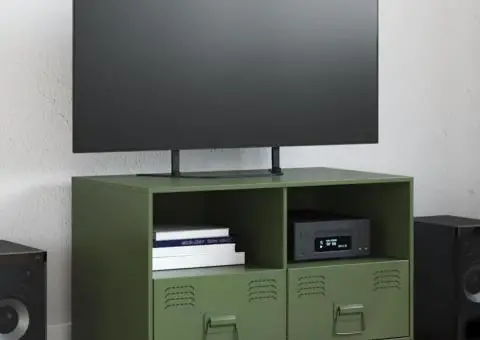 Comodă TV, verde măsliniu, 67x39x44 cm, oțel - 1/5