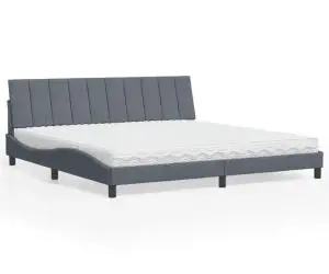 vidaXL Pat cu saltea, gri închis, 200x200 cm, catifea
