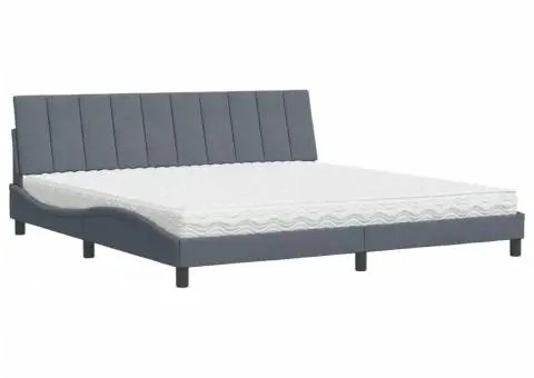 Pat cu saltea, gri închis, 200x200 cm, catifea - 2/5