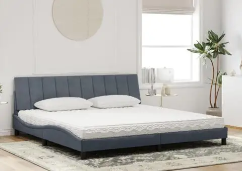 Pat cu saltea, gri închis, 200x200 cm, catifea - 3/5